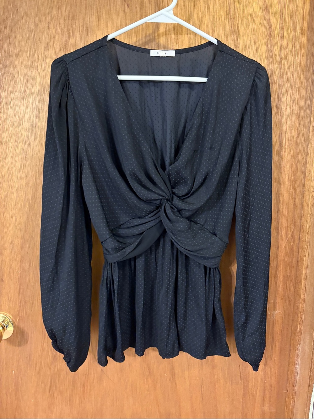 Pleione Black Sheer Dot-Textured Blouse
